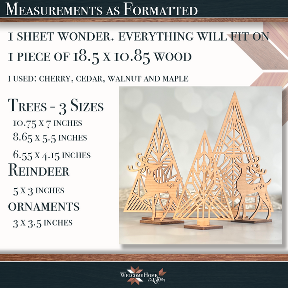 Art Deco Reindeer with Trees and Ornaments Laser Ready Design File Set