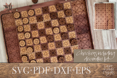 Checkers with decorative star design - digital download for laser cutters