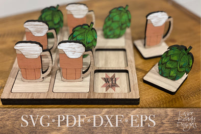 Beer and Hops Tic Tac Toe Laser Cut File - Digital Download SVG, PDF, DXF, EPS Files