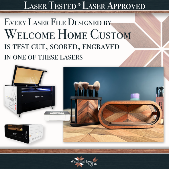 Makeup brush holder and Quilted tray laser cut designs by Welcome Home Custom