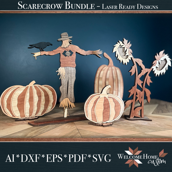 Scarecrow, SunFlower, Pumpkin Bundle - Digital Download Laser Ready Designs