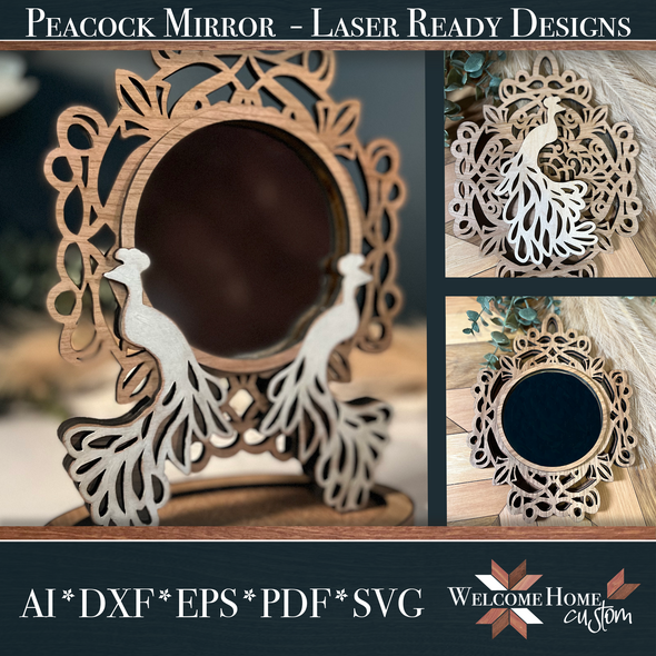 Peacock Mirror Bundle laser cut files