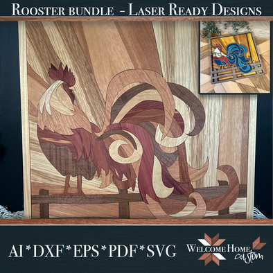 Rooster Showstopper Bundle Laser Cut Files with Stained Glass DIY option - Laser Ready Design