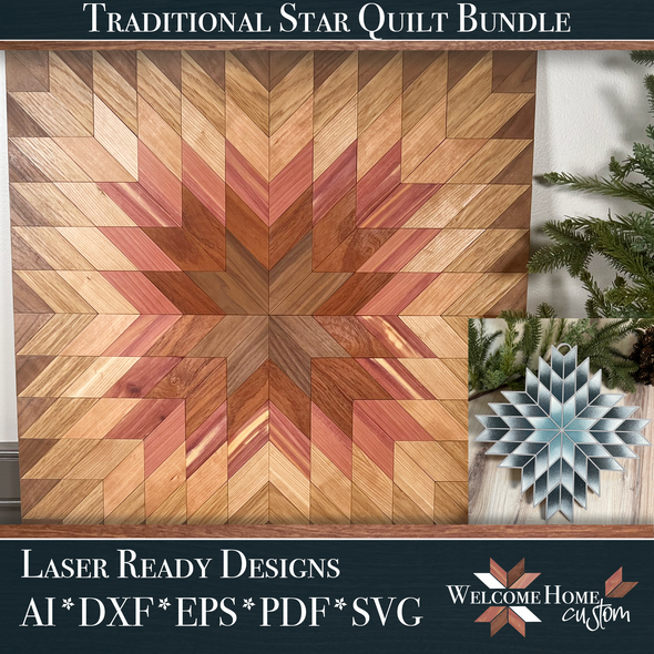 Traditional Star Quilt with Stained Glass Star - Laser Cut Files