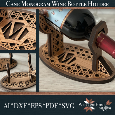 Wine Bottle Holder with Cane Weave Monogram Design