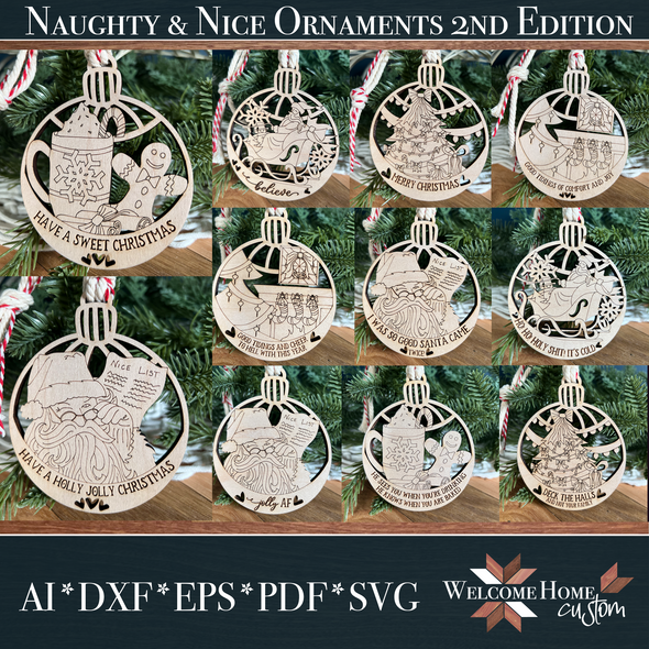 Naughty and Nice Ornaments 2nd Edition Laser cut Designs by Welcome Home Custom