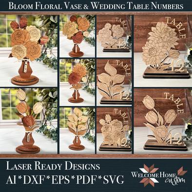 Floral Bouquet Decor with Table Numbers - Laser Ready Designs