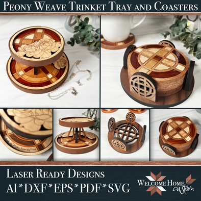 Peony Weave Trinket Tray and Coaster Set - Laser Ready Designs