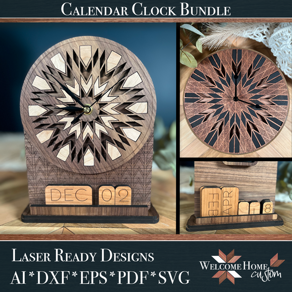 Clock with Calendar and Wall Clock Bundle - Laser Ready Designs