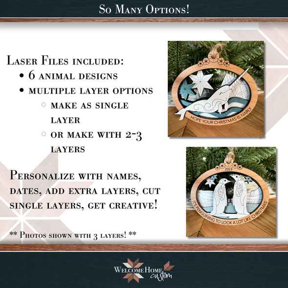 Arctic Animal Ornament Bundle - Laser Ready Designs in EPS, AI, PDF, SVG, DFX