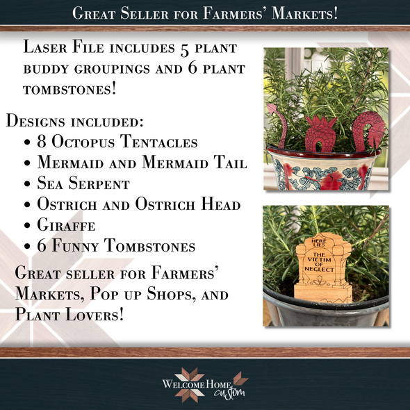 Plant Stakes Buddies and Tombstones - Laser Ready Designs