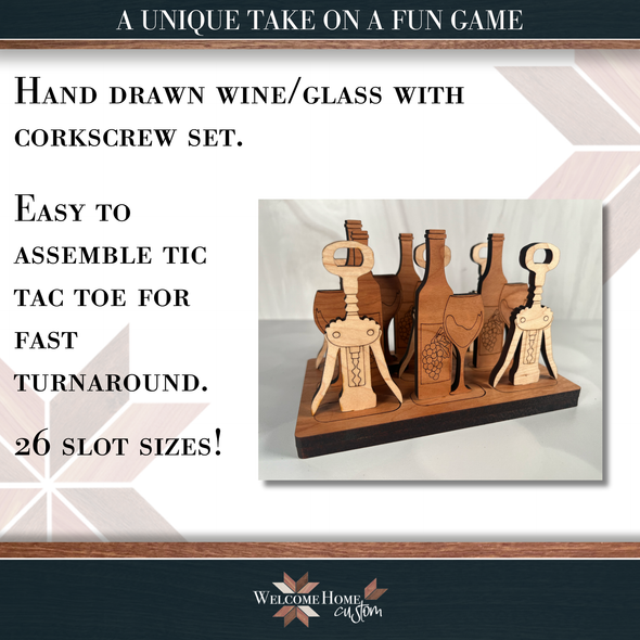 Tic Tac Toe File Set - Wine with Glass and Corkscrew - Laser Ready Design