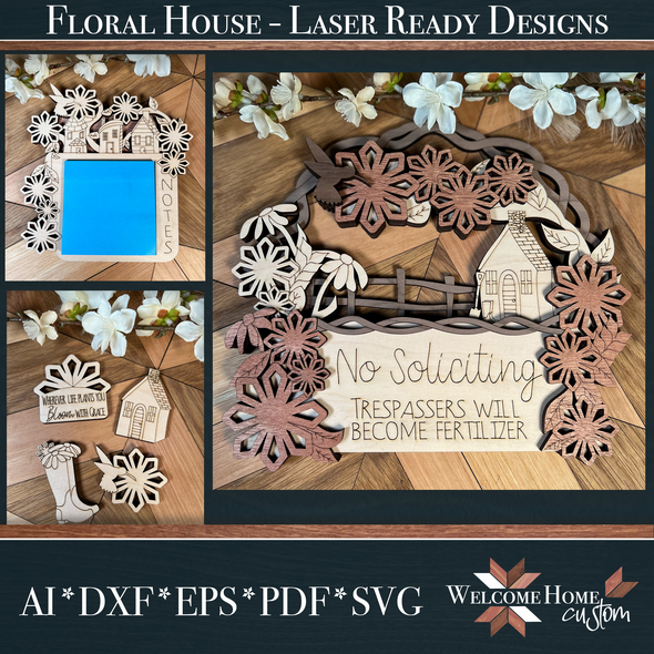 Floral House Bundle with layered sign, notes holder, and magnets