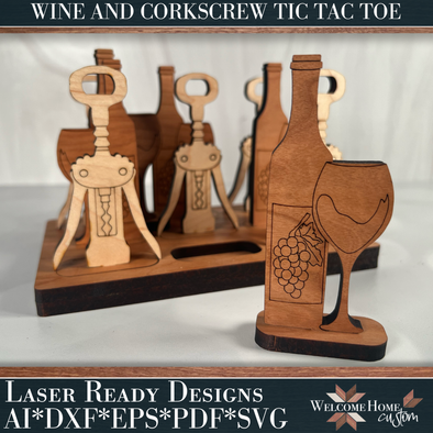 Tic Tac Toe File Set - Wine with Glass and Corkscrew - Laser Ready Design