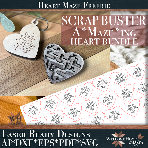 Heart Maze Bundle laser cut file