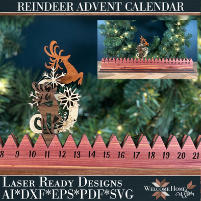 Advent Calendar SVG laser cut files - Reindeer with Swirl Antlers for Glowforge - Christmas Decor - Rustic Christmas - Minimalist Calendar