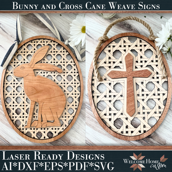 Rabbit and Cross Easter Cane Weave Sign Pack Laser Cut Designs