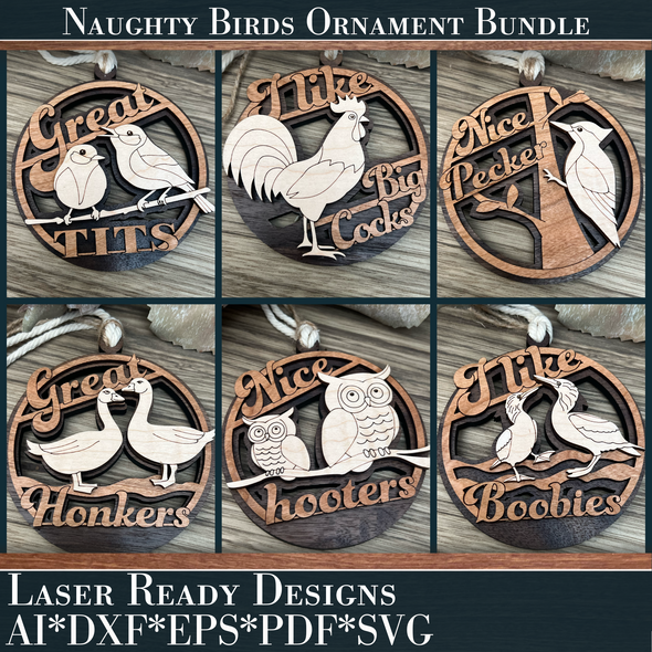 Naughty Bird Ornament Bundle Laser cut files