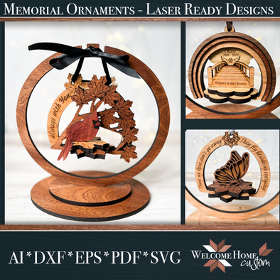 Memorial 3D Ornaments includes Butterfly, Cardinal and Pet with stand
