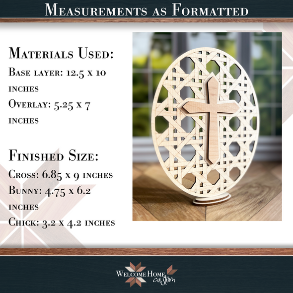 Easter Egg Cane Weave Home Decor with Bunny, Chick, and Cross Laser Cut files