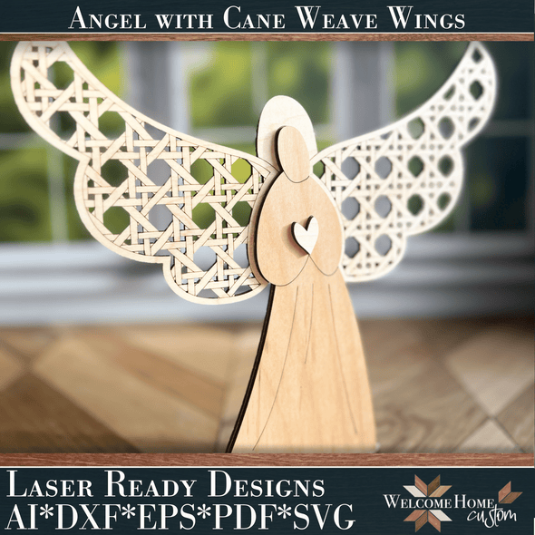 Angel with Cane Weave Wings Laser cut file - Welcome Home Custom