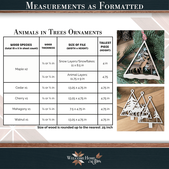 Animal Ornaments laser cut files Bundle - Woodland animals Christmas Ornaments - Welcome Home Custom