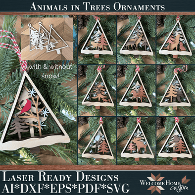 Animal Ornaments laser cut files Bundle - Woodland animals Christmas Ornaments - Welcome Home Custom