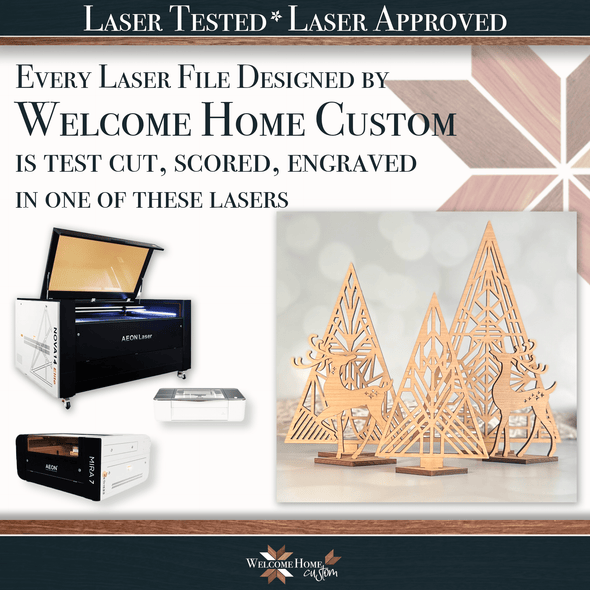 Art Deco Reindeer with Trees and Ornaments Laser Ready Design File Set - Welcome Home Custom