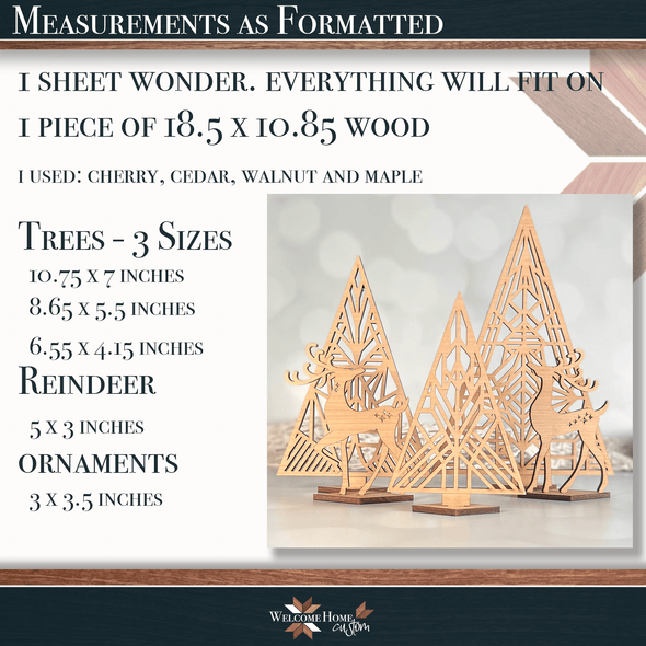 Art Deco Reindeer with Trees and Ornaments Laser Ready Design File Set - Welcome Home Custom