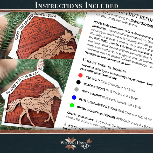 Barnyard Animal Ornaments with Barn - Laser Ready Designs - Welcome Home Custom