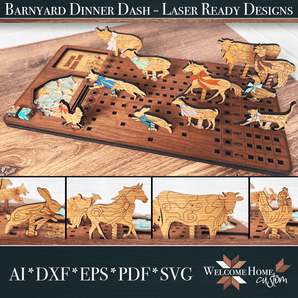 Barnyard Dinner Dash Game - laser cut file - Welcome Home Custom