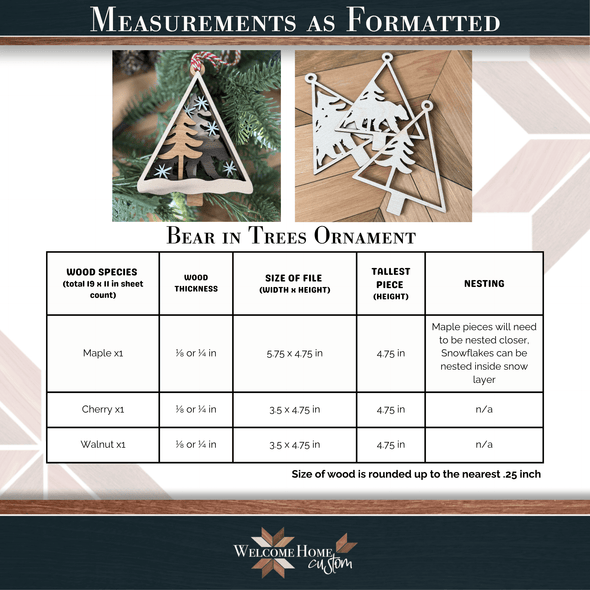 Bear Ornament laser cut files - Family Personalized Ornament - Digital File Download - Welcome Home Custom