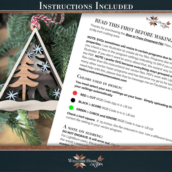 Bear Ornament laser cut files - Family Personalized Ornament - Digital File Download - Welcome Home Custom