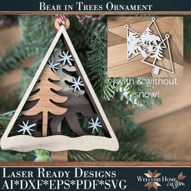 Bear Ornament laser cut files - Family Personalized Ornament - Digital File Download - Welcome Home Custom