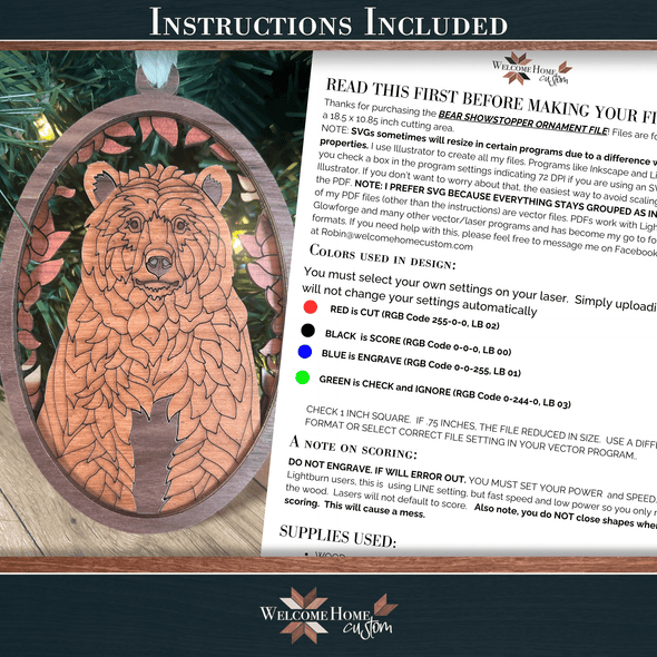 Bear Showstopper Ornament - Laser Ready File - Welcome Home Custom