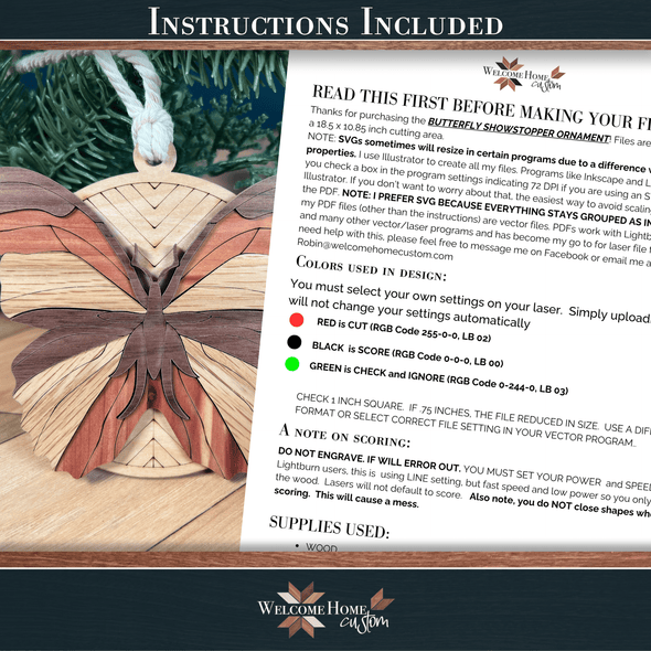 Butterfly Showstopper Ornament - Laser Ready File - Welcome Home Custom