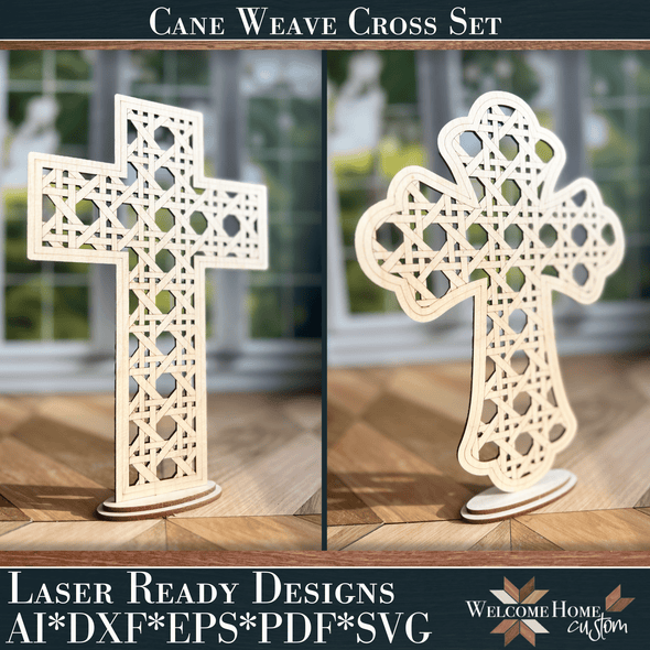 Cane Weave Cross Home Decor File Set for laser cutting - Welcome Home Custom