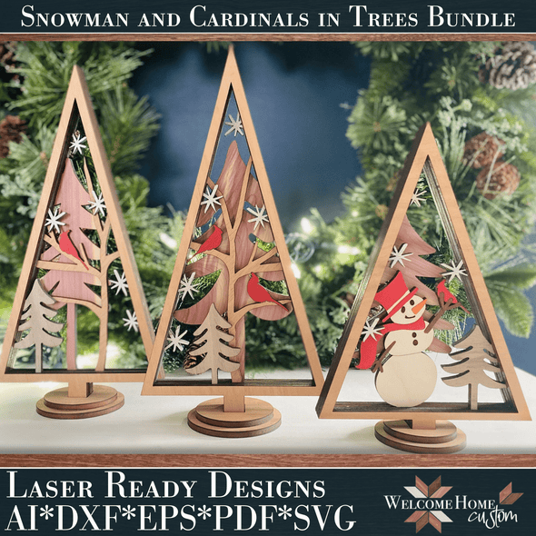 Cardinal SVG Laser cut files - Cardinal and Snowman winter set - winter decor - Mantel decor - Christmas decor - memorial remembrance gift - Welcome Home Custom