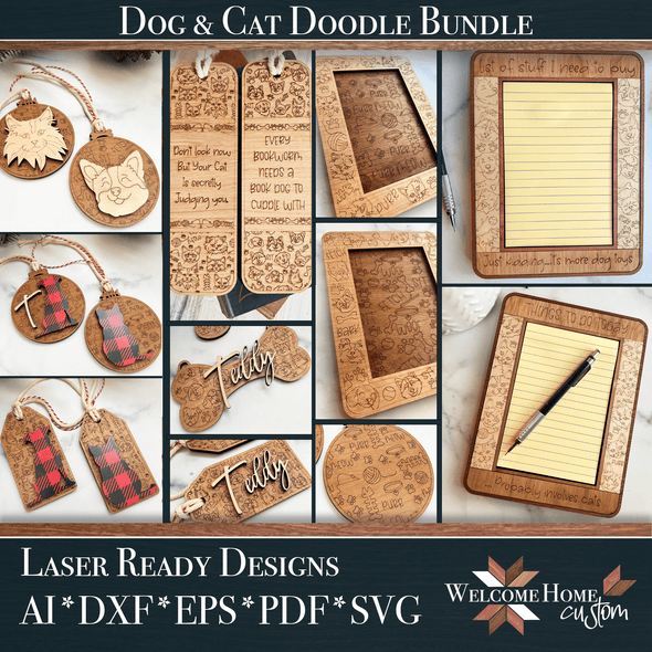 Cat and Dog Doodle Bundle - Laser cut files - Welcome Home Custom