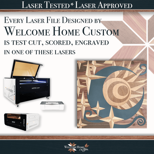 Celestial Sun and Moon Laser cut file bundle with stained glass DIY design by Welcome Home Custom - Welcome Home Custom