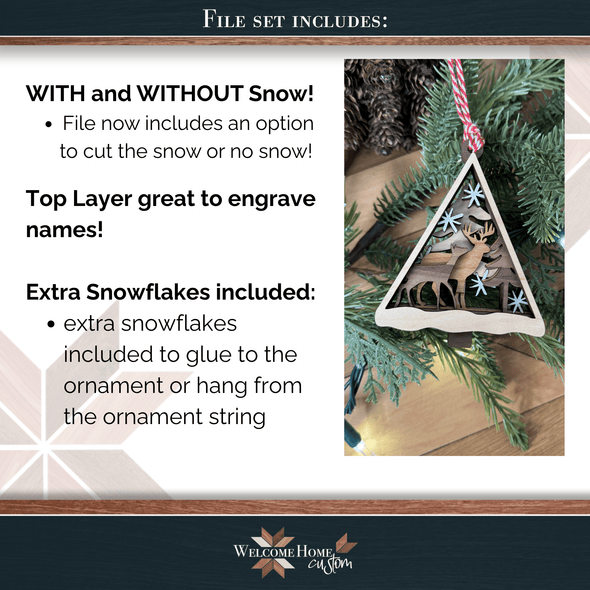 Deer Ornament laser cut files - Family Personalized Ornament - First Christmas - Welcome Home Custom