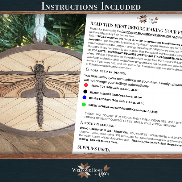 Dragonfly Showstopper Ornament - Laser Ready File - Welcome Home Custom