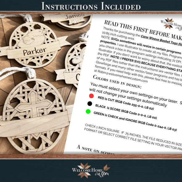 Easter Egg Basket Tags with Cane Weave Laser cut file - Welcome Home Custom