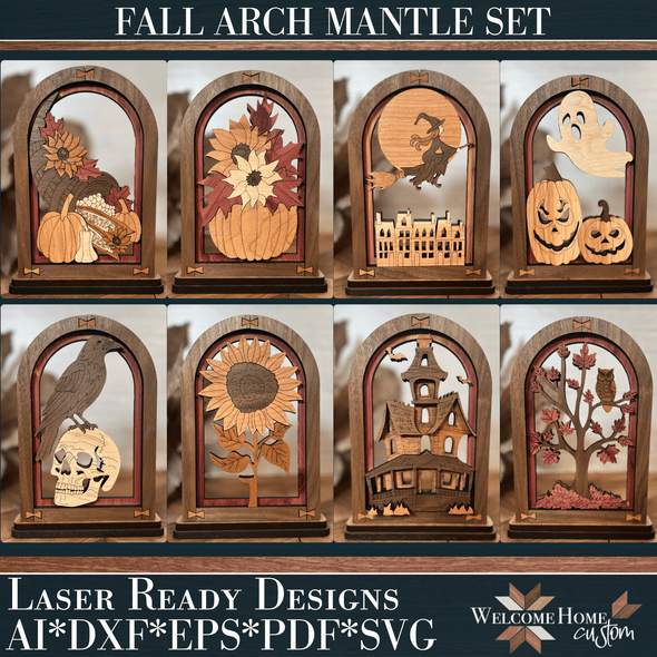 Fall Arch Mantle Decor Bundle - Laser Ready Design - Welcome Home Custom