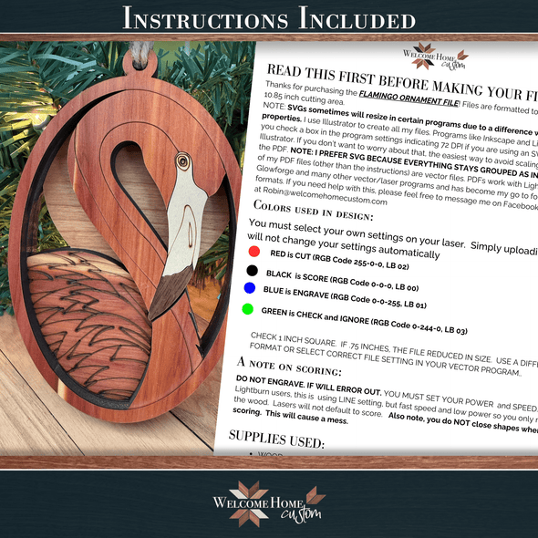 Flamingo Showstopper Ornament - Laser Ready File - Welcome Home Custom
