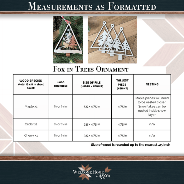 FOX Ornament SVG laser cut files - Welcome Home Custom