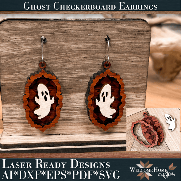 Ghost Checkerboard Earring laser cut file design - Welcome Home Custom