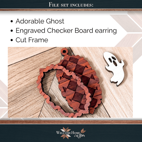 Ghost Checkerboard Earring laser cut file design - Welcome Home Custom