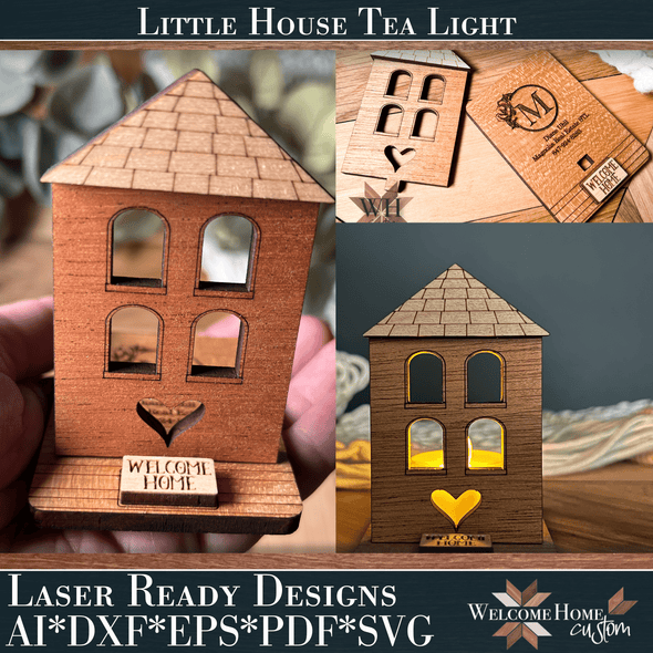 Little House Tea Light Scrap Buster - Laser cut file - Welcome Home Custom