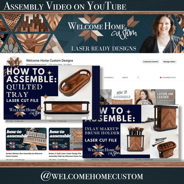 Makeup brush holder and Quilted tray laser cut designs by Welcome Home Custom - Welcome Home Custom